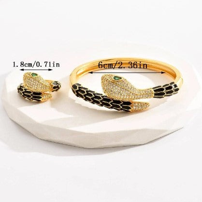 bague et bracelet 2 pièces ensemble en cuivre et zircone cubique, motif serpent