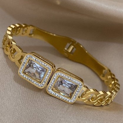 Bracelets de luxe en acier inoxydable pour femmes, Avec des pierre Zircon, extrémité ouverte,