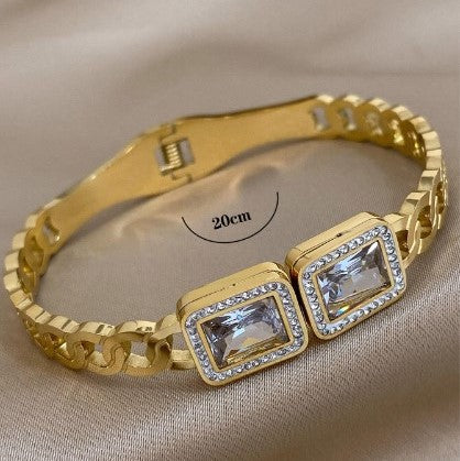 Bracelets de luxe en acier inoxydable pour femmes, Avec des pierre Zircon, extrémité ouverte,